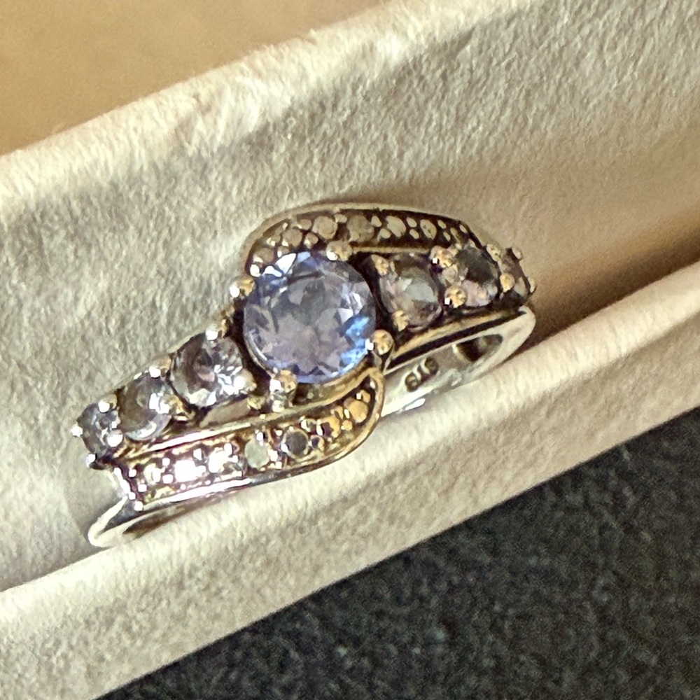 Sterling Silver Genuine Gemstone Ring With Small … - image 1